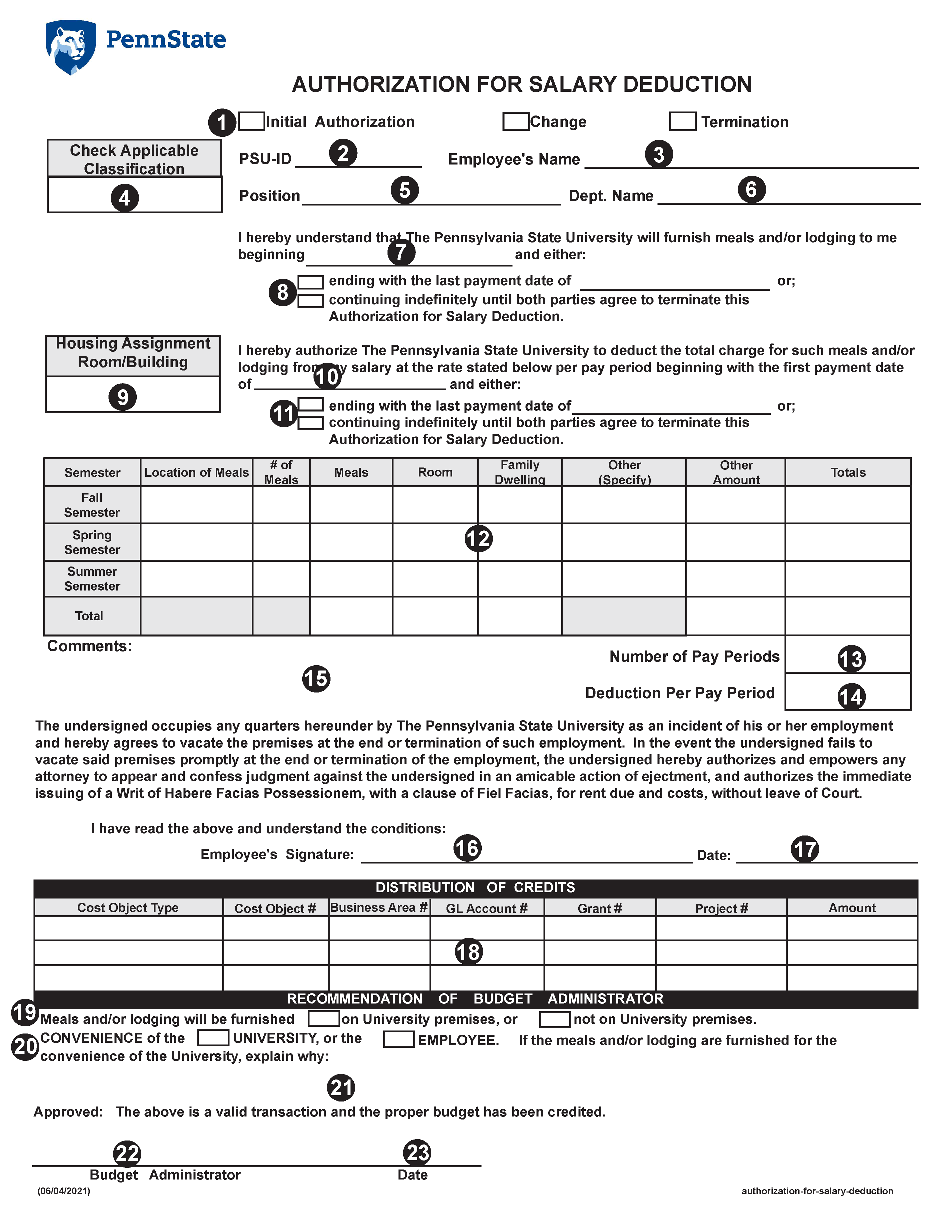 Image of Authorization for Salary Deduction Form